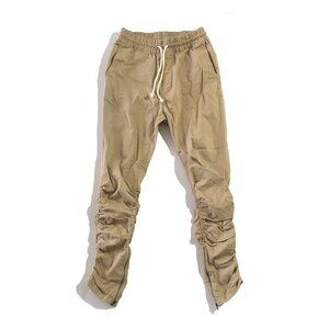 H&M Divided Jogger Pants Mens Size 28 Tan Khakis Drawstring Ruched Ankle Zippers
